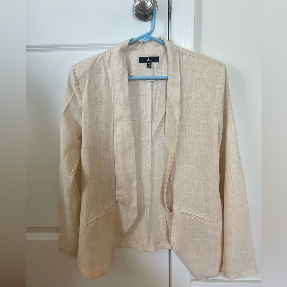 Lulus Women’s Neutral Cream Open-Front Linen-Blend Blazer Size XS